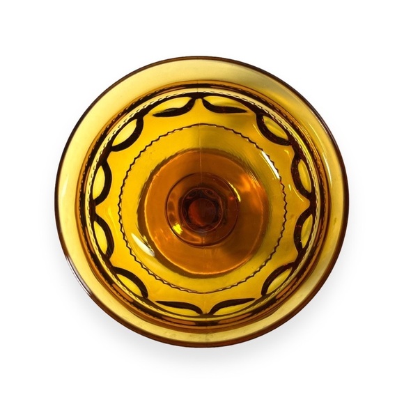 Vintage Kings Crown 4 Piece Footed Sherbet Cup Indiana Glass Amber Thumbprint - Picture 5 of 7